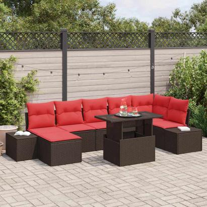 Set de canapele pentru grădină 8 pcs Maro și roșu poliratan GartenMobel Dekor