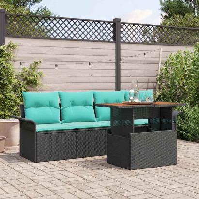 Set de canapele pentru grădină cu pernă 5 pcs Negru și albastru GartenMobel Dekor