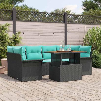 Set de canapele pentru grădină cu pernă 7 pcs Negru și albastru GartenMobel Dekor