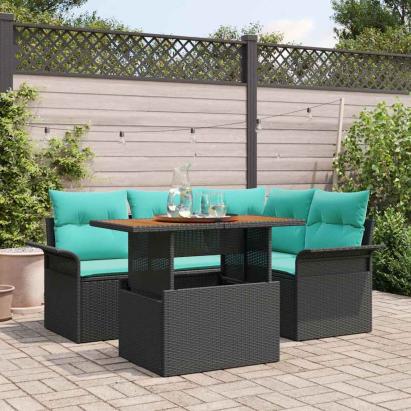 Set de canapele pentru grădină cu pernă 5 pcs Negru și albastru GartenMobel Dekor