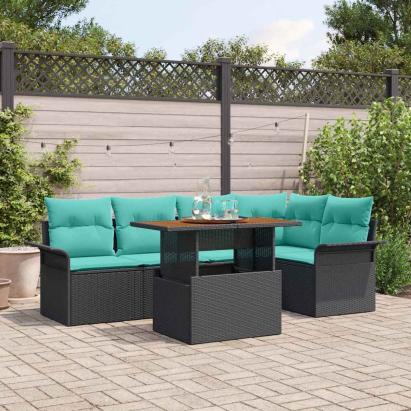 Set de canapele pentru grădină cu pernă 6 pcs Negru și Albastru GartenMobel Dekor