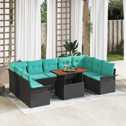 Set de canapele pentru grădină Manual 10 pcs Negru și albastru GartenMobel Dekor