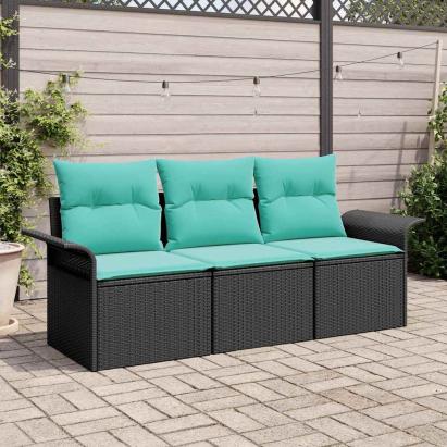 Set de canapele pentru grădină cu pernă 3 pcs Negru Rattan poli GartenMobel Dekor
