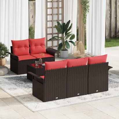 Set de canapele pentru grădină 6 pcs Beige și Roșu poliratan GartenMobel Dekor
