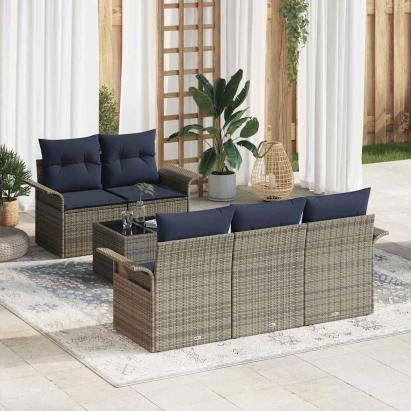 Set de canapele pentru grădină 6 pcs Gri și bleumarin poliratan GartenMobel Dekor
