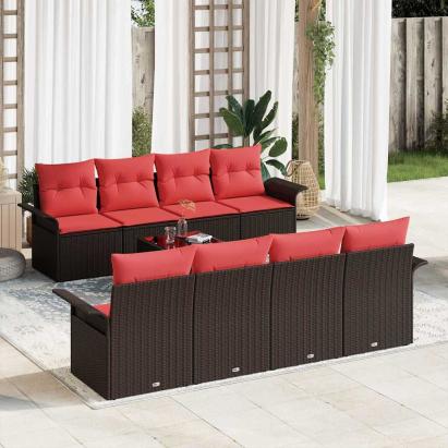 Set de canapele pentru grădină 9 pcs Beige și Roșu poliratan GartenMobel Dekor