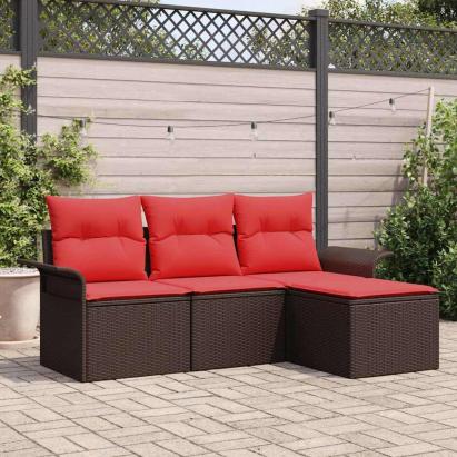Set de canapele pentru grădină cu pernă 4 pcs Maro poliratan GartenMobel Dekor