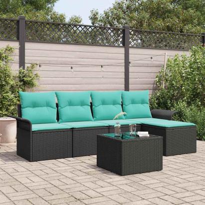 Set de canapele pentru grădină 6 pcs Negru poliratan GartenMobel Dekor