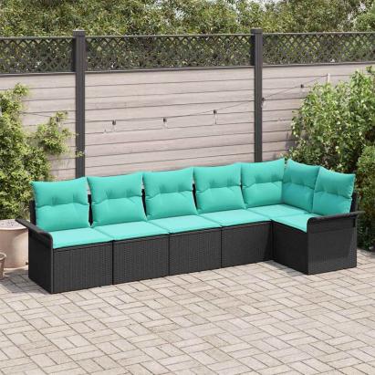 Set de canapele pentru grădină 6 pcs Negru poliratan GartenMobel Dekor