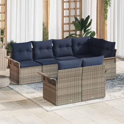 Set de canapele pentru grădină cu pernă 7 pcs Gri Rattan poli GartenMobel Dekor