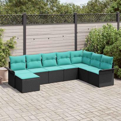 Set de canapele pentru grădină cu pernă 8 pcs Negru Rattan poli GartenMobel Dekor
