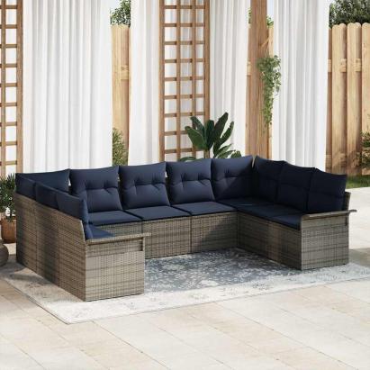 Set de canapele pentru grădină 9 pcs Gri deschis poliratan GartenMobel Dekor