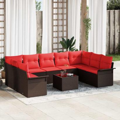 Set de canapele pentru grădină cu pernă 10 pcs Maro Rattan poli GartenMobel Dekor