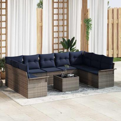 Set de canapele pentru grădină 10 pcs Gri poliratan GartenMobel Dekor