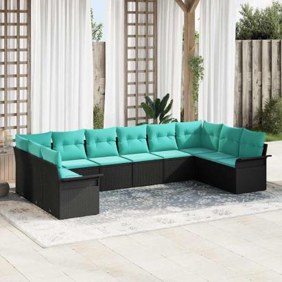 Set de canapele pentru grădină 10 pcs Negru poliratan GartenMobel Dekor