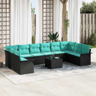 Set de canapele pentru grădină 11 pcs Negru poliratan GartenMobel Dekor
