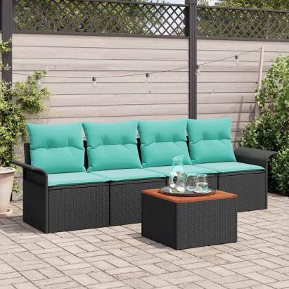 Set de canapele pentru grădină 5 pcs Negru și Turcoaz poliratan GartenMobel Dekor