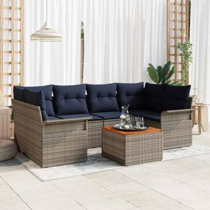 Set de canapele pentru grădină 7 pcs Gri și albastru marin GartenMobel Dekor