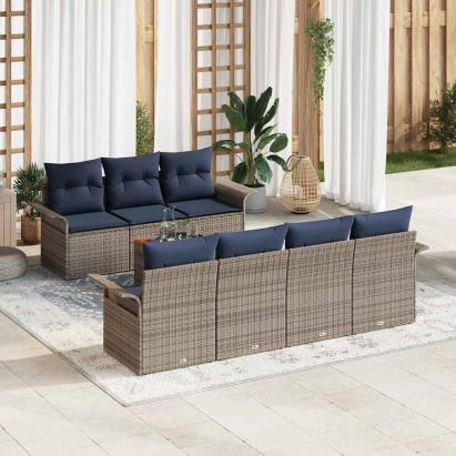Set de canapele pentru grădină 8 pcs Gri și albastru marin GartenMobel Dekor