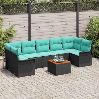 Set de canapele pentru grădină 8 pcs Negru și Turcoaz poliratan GartenMobel Dekor