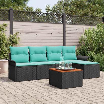 Set de canapele pentru grădină 6 pcs Negru și Turcoaz poliratan GartenMobel Dekor