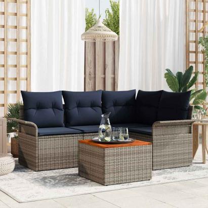 Set de canapele pentru grădină 5 pcs Gri și albastru marin GartenMobel Dekor