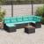 Set de canapele pentru grădină 8 pcs Negru și Turcoaz poliratan GartenMobel Dekor