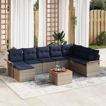 Set de canapele pentru grădină 9 pcs Gri și albastru marin GartenMobel Dekor