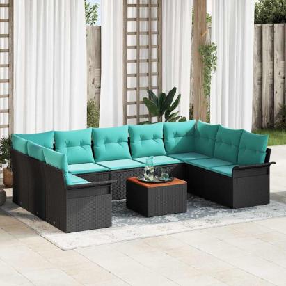 Set de canapele pentru grădină 10 pcs Negru și Turcoaz GartenMobel Dekor