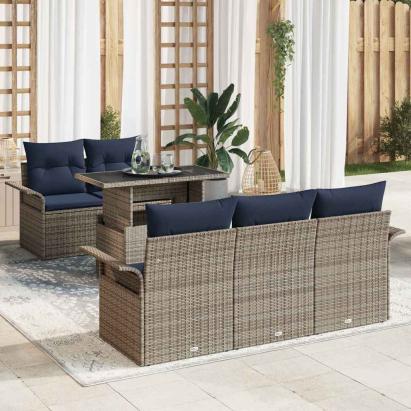 Set de canapele pentru grădină cu pernă 6 pcs Gri Poli Rattan GartenMobel Dekor