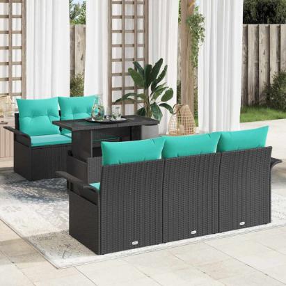 Set de canapele pentru grădină cu pernă 6 pcs Negru Poli Rattan GartenMobel Dekor