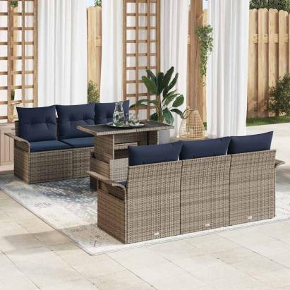 Set de canapele pentru grădină cu pernă 7 pcs Gri Poli Rattan GartenMobel Dekor