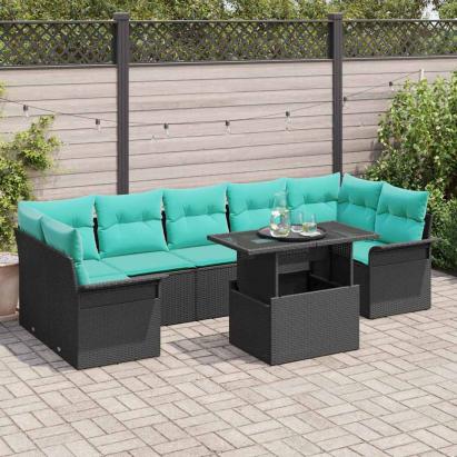 Set de canapele pentru grădină cu pernă 8 pcs Negru Poli Rattan GartenMobel Dekor