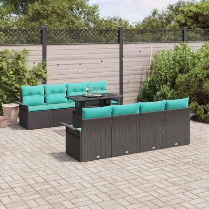 Set de canapele pentru grădină cu pernă 9 pcs Negru Poli Rattan GartenMobel Dekor