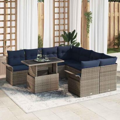 Set de canapele pentru grădină cu pernă 9 pcs Gri Poli Rattan GartenMobel Dekor