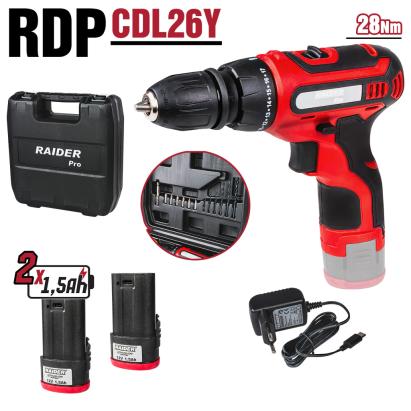 Bormașină cu acumulator Raider 12V, 2x1.5Ah, 28Nm, RD-CDL26