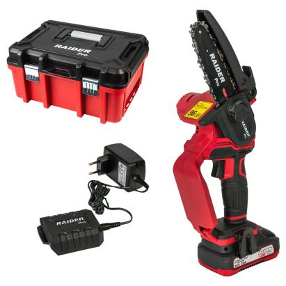 Minifierăstrău cu lanț Raider Pro 120 mm 20V, baterie 2Ah, cutie