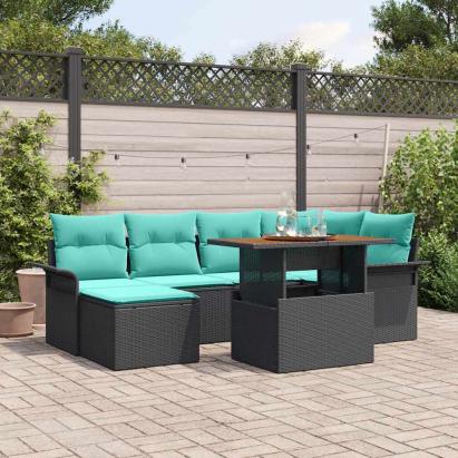 Set de canapele pentru grădină 7 pcs Negru Rattan poli GartenMobel Dekor