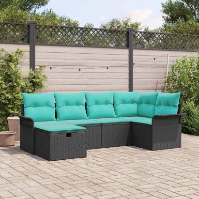Set de canapele pentru grădină 6 pcs Negru și Turcoaz poliratan GartenMobel Dekor