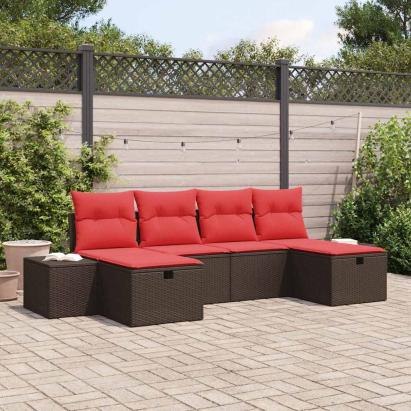 Set de canapele pentru grădină cu pernă 6 pcs Maro poliratan GartenMobel Dekor