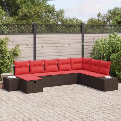 Set de canapele pentru grădină cu pernă 8 pcs Maro poliratan GartenMobel Dekor
