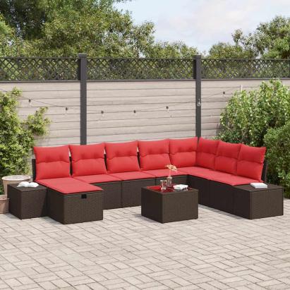 Set de canapele pentru grădină cu pernă 9 pcs Maro poliratan GartenMobel Dekor