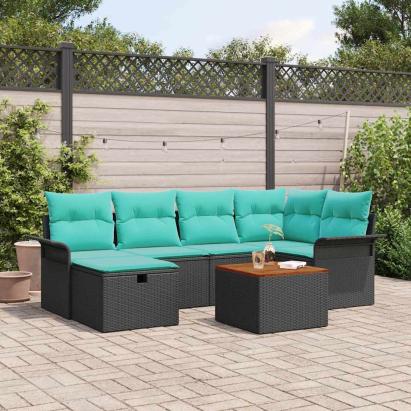 Set de canapele pentru grădină cu pernă 7 pcs Negru poliratan GartenMobel Dekor