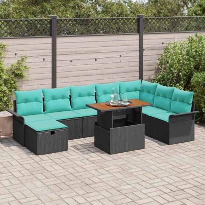 Set de canapele pentru grădină cu pernă 9 pcs Negru poliratan GartenMobel Dekor