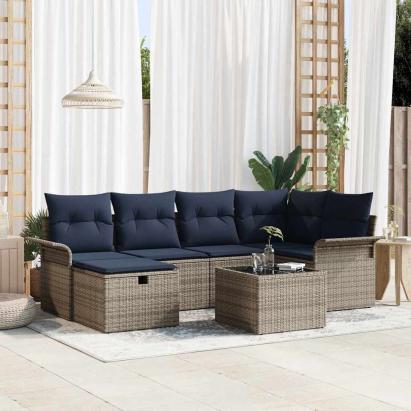 Set de canapele pentru grădină cu pernă 7 pcs Gri Rattan poli GartenMobel Dekor