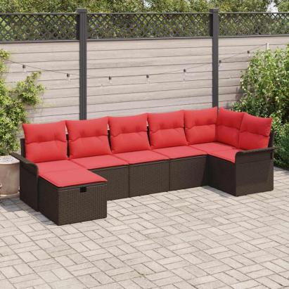 Set de canapele pentru grădină cu pernă 7 pcs Maro Rattan poli GartenMobel Dekor