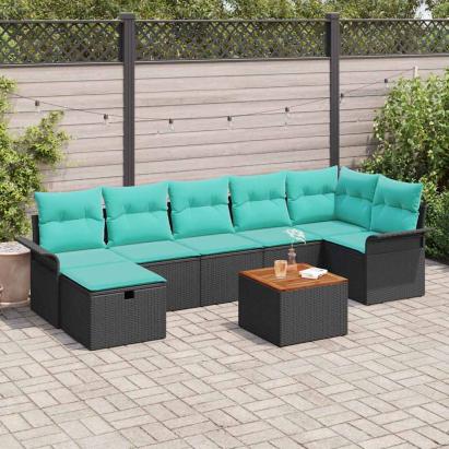 Set de canapele pentru grădină cu pernă 8 pcs Negru Rattan poli GartenMobel Dekor