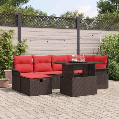 Set de canapele pentru grădină cu pernă 7 pcs Maro Rattan poli GartenMobel Dekor