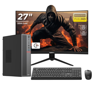PC Office Premium OptimX T5 SFF cu procesor Intel Core i5-9500T, 16GB DDR4, 1TB SSD, Win11 Pro și Monitor Curbat 27" FHD, IPS, LED + kit tastatura si mouse Pro KM500 cu fir NewTechnology Media