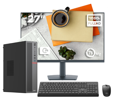 PC Business Ready OptimX T5 SFF cu procesor Intel Core i5-9500T, 8GB DDR4, 256GB SSD, Win11 Pro și Monitor 27" FHD, IPS, LED + kit tastatura si mouse Pro KM500 cu fir NewTechnology Media